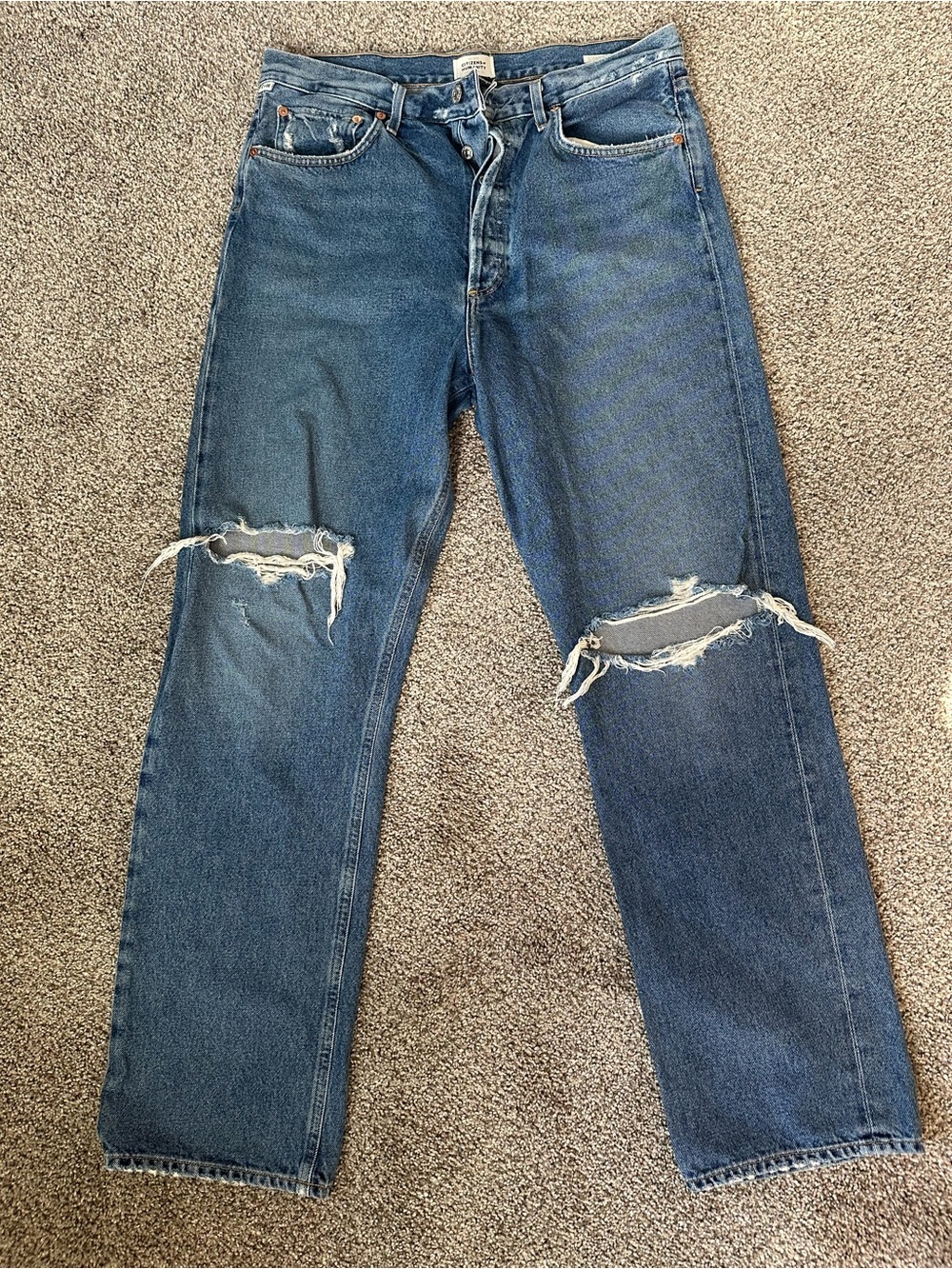 Citizens Of Humanity Eva Wide Leg Distressed High-Rise Blue Jeans